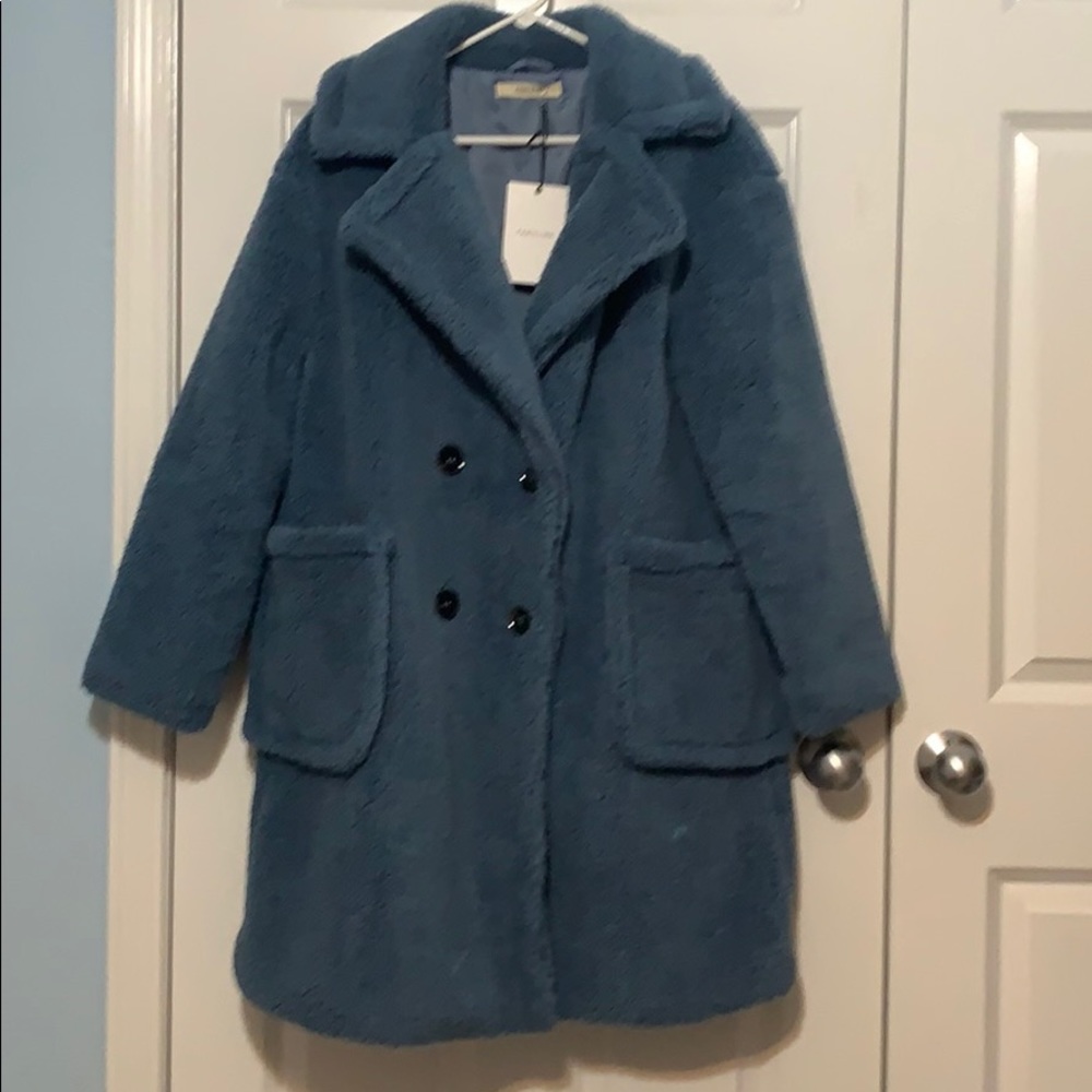 Blue double breasted Sherpa Coat